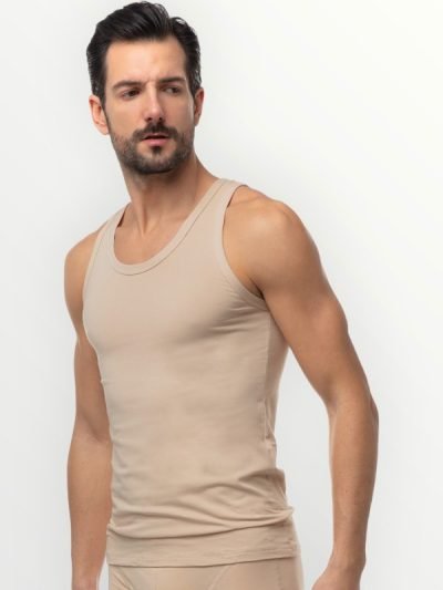 Μινέρβα 90-12014 Ανδρικές Αμάνικες Φανέλες Sporties από Ελαστικό Βαμβάκι σε Μπεζ Χρώμα - Σετ 2 Τεμαχίων