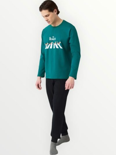 Ανδρική Βαμβακερή Πιτζάμα Μινέρβα Green Alpine/Μαύρο (90-71174)