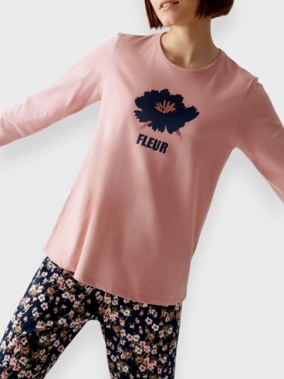 Γυναικεία Βαμβακερή Πιτζάμα Μινέρβα Pink Dusty/Μαύρο Floral (90-52637)