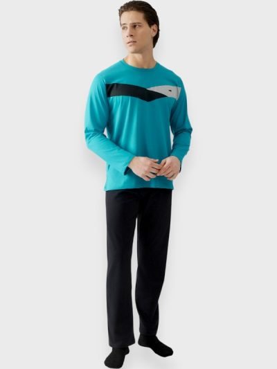 Ανδρική Βαμβακερή Πιτζάμα Μινέρβα Blue Teal/Μαύρο (90-71271)