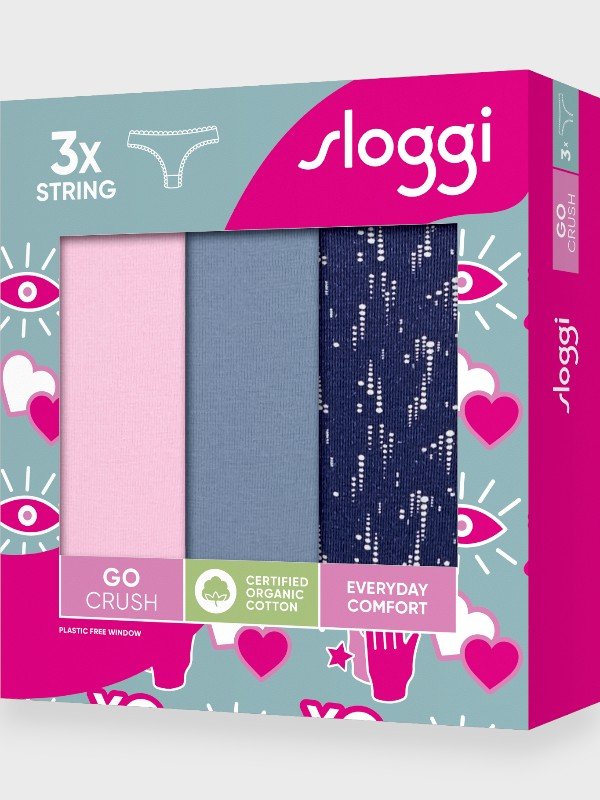 Σλιπάκια Sloggi GO Crush String C3P Μπλε All Over/Ροζ/Σιέλ (10219704-V004) - Σετ 3 Τεμαχίων