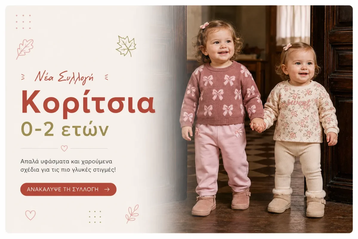 Νέα συλλογή βρεφικών ρούχων για κορίτσια 0–2 ετών με απαλά φθινοπωρινά σύνολα